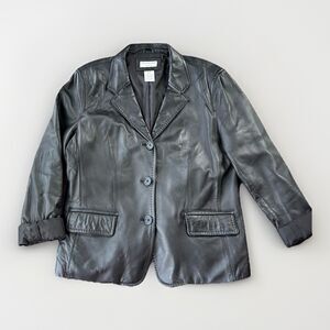 Covington Black Leather Blazer Jacket Size XL Lined Soft